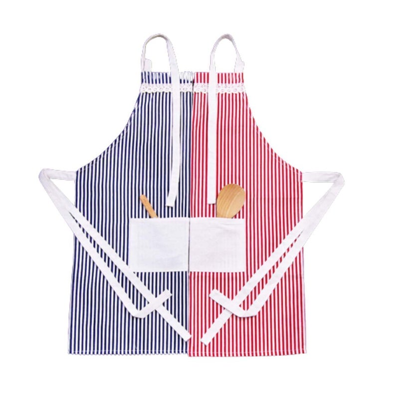 KITOOL 2 Pieces Cotton Linen Cooking Apron Adjustable Kitchen Apron Soft Chef Apron with Pocket for Women and Men size 68 cm (pack - 2) (red + blue) - Image 1