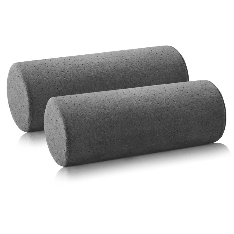 Marsui 2 Pieces Round Cervical Bolster Pillow for Legs Neck Roll Pillow for Sleeping Memory Foam Roll Cylinder Pillow with Removable Washable Cover for Spine and Neck Support During Sleep (Gray)