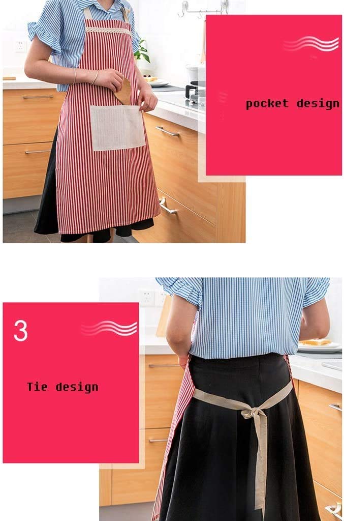 KITOOL 2 Pieces Cotton Linen Cooking Apron Adjustable Kitchen Apron Soft Chef Apron with Pocket for Women and Men size 68 cm (pack - 2) (red + blue) - Image 4