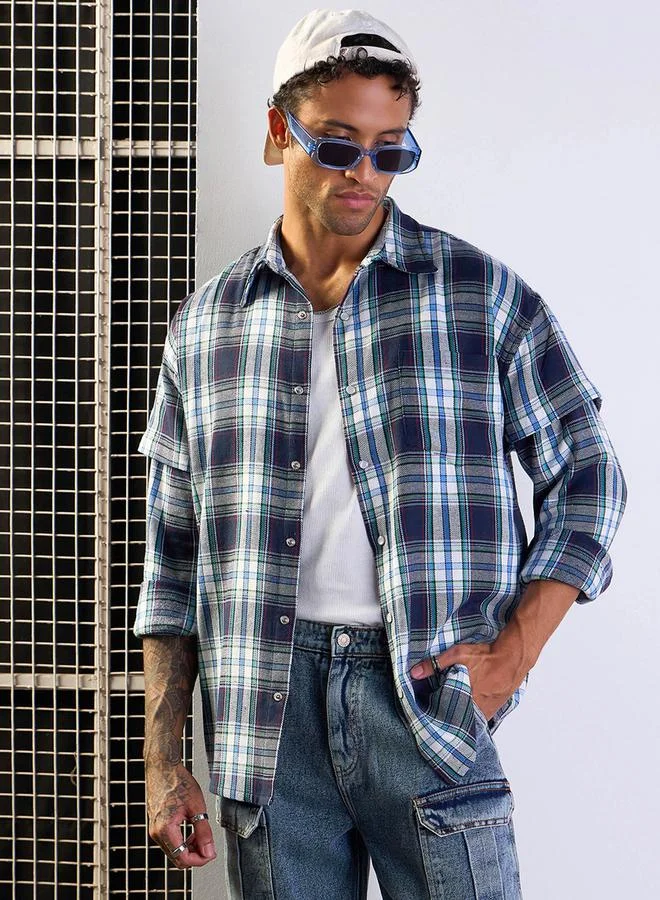 ماسكلن ساسافراس Checked Oversized Shirt with Flap Pocket Detail by Styli