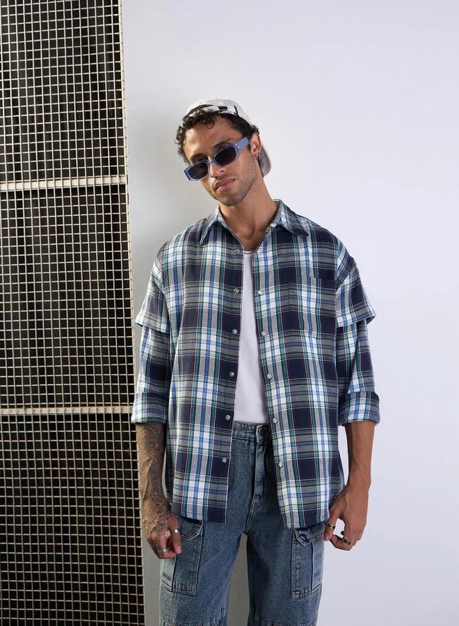 Mascln Sassafras Checked Oversized Shirt with Flap Pocket Detail by Styli