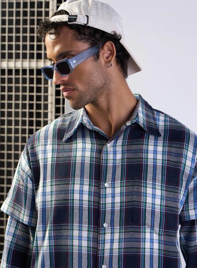 Mascln Sassafras Checked Oversized Shirt with Flap Pocket Detail by Styli
