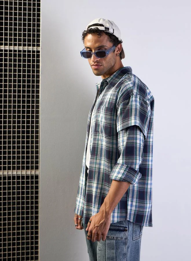 Mascln Sassafras Checked Oversized Shirt with Flap Pocket Detail by Styli