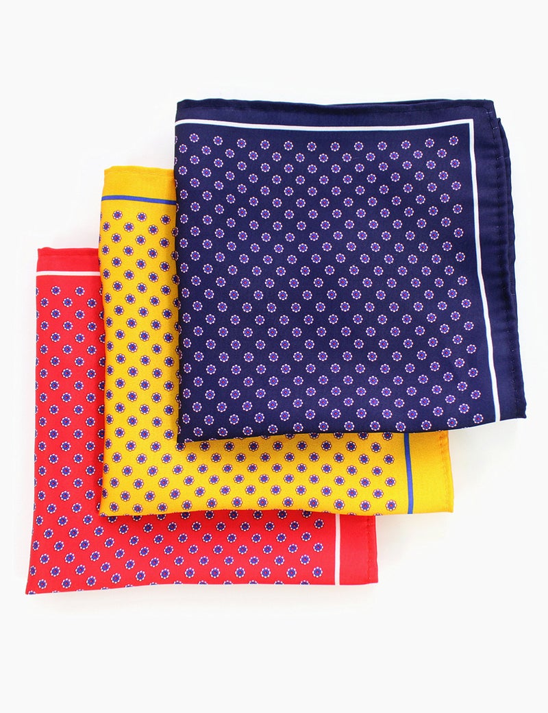 JEMYGINS 6PCS Red Yellow Pink Blue Silk Pocket Squares for Men Handkerchief Hanky Set (1) - Image 3