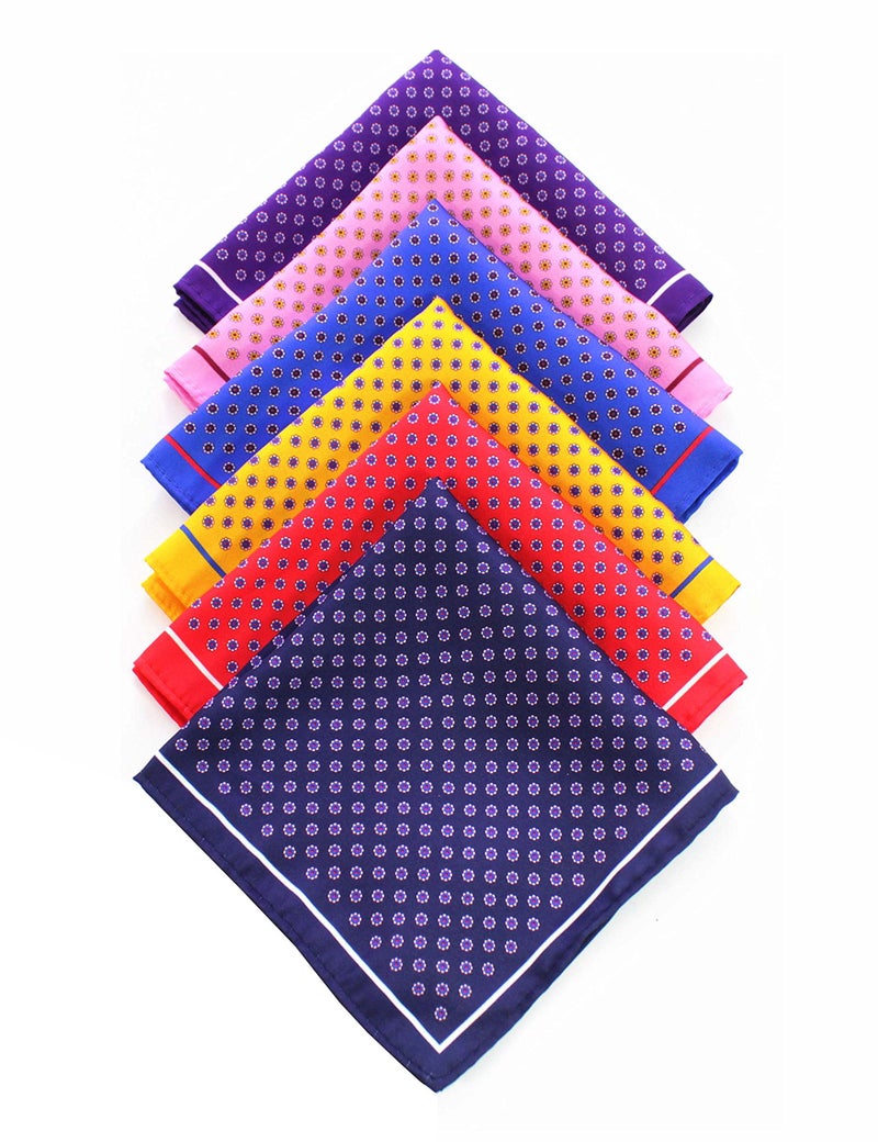 JEMYGINS 6PCS Red Yellow Pink Blue Silk Pocket Squares for Men Handkerchief Hanky Set (1) - Image 1