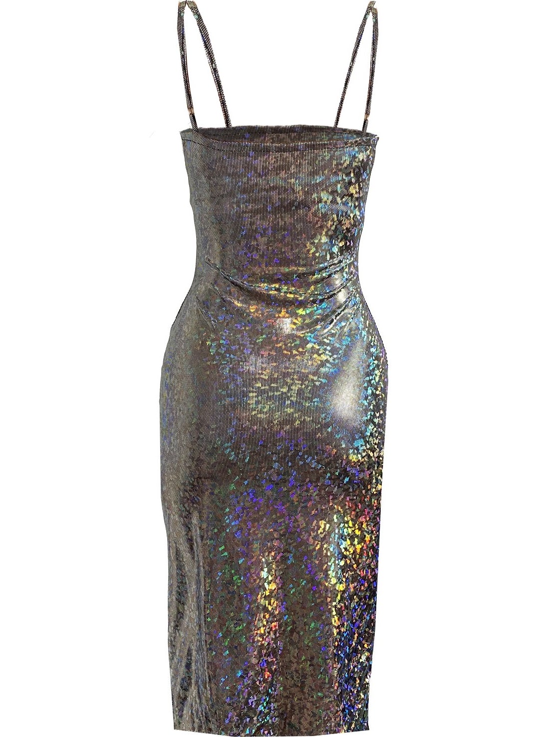 Due Stelle Hologram Lycra Front Slit Halter Evening Dress - Party Dance Dress  - Image 2