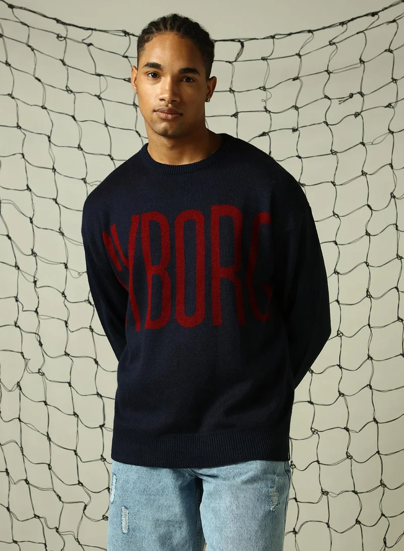 Hubberholme Men's Multicoloured 100% Acrylic Solid Oversized Sweater