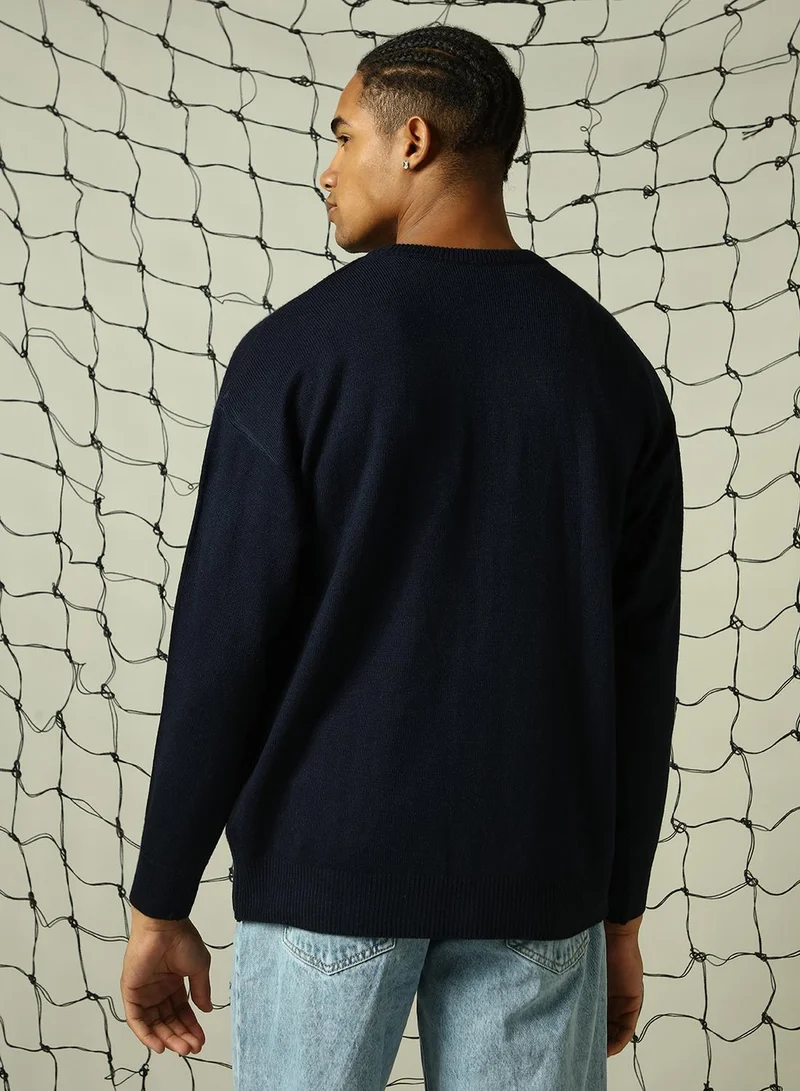 Hubberholme Men's Multicoloured 100% Acrylic Solid Oversized Sweater