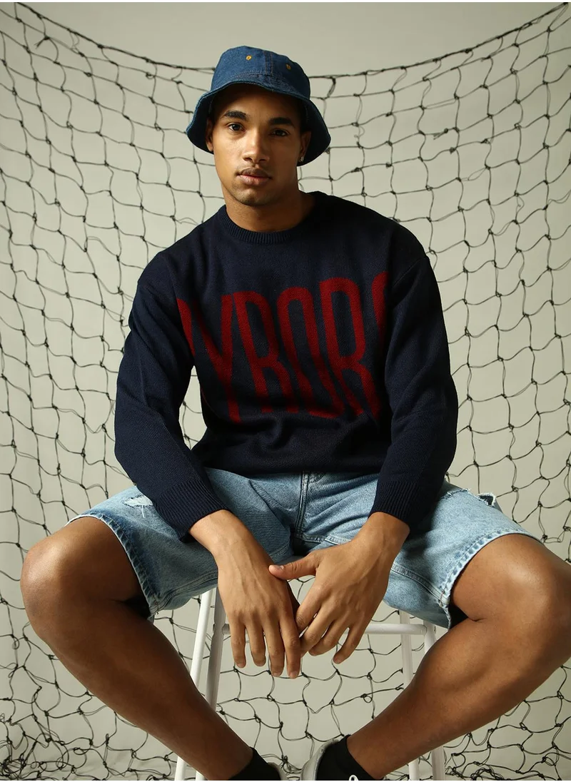 Hubberholme Men's Multicoloured 100% Acrylic Solid Oversized Sweater