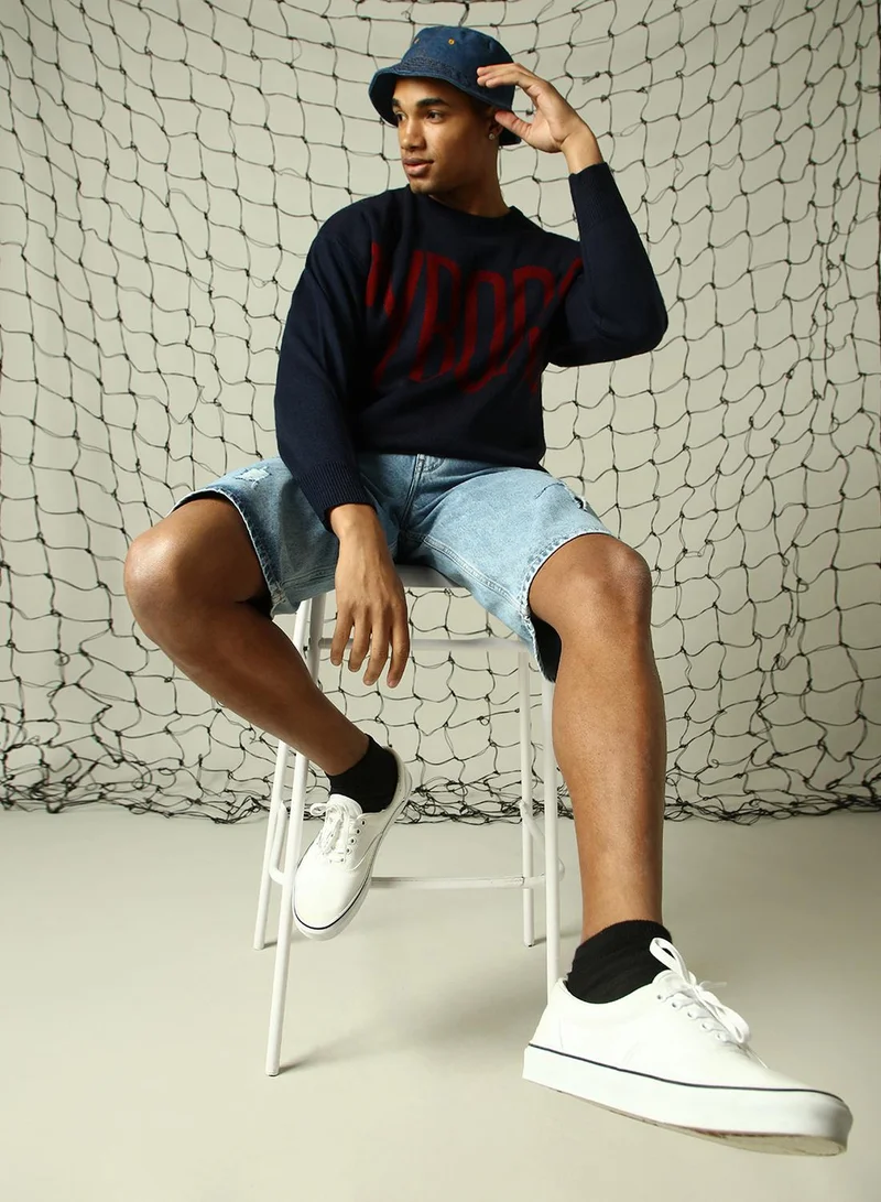Hubberholme Men's Multicoloured 100% Acrylic Solid Oversized Sweater