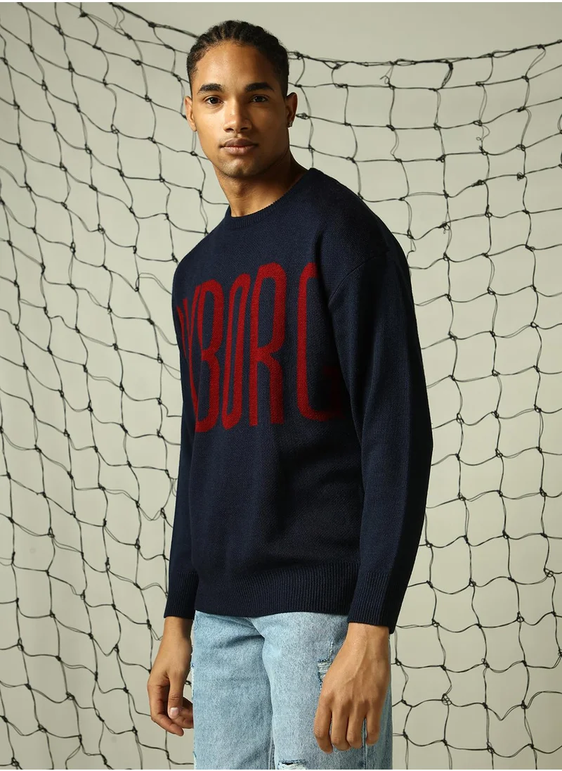 Hubberholme Men's Multicoloured 100% Acrylic Solid Oversized Sweater