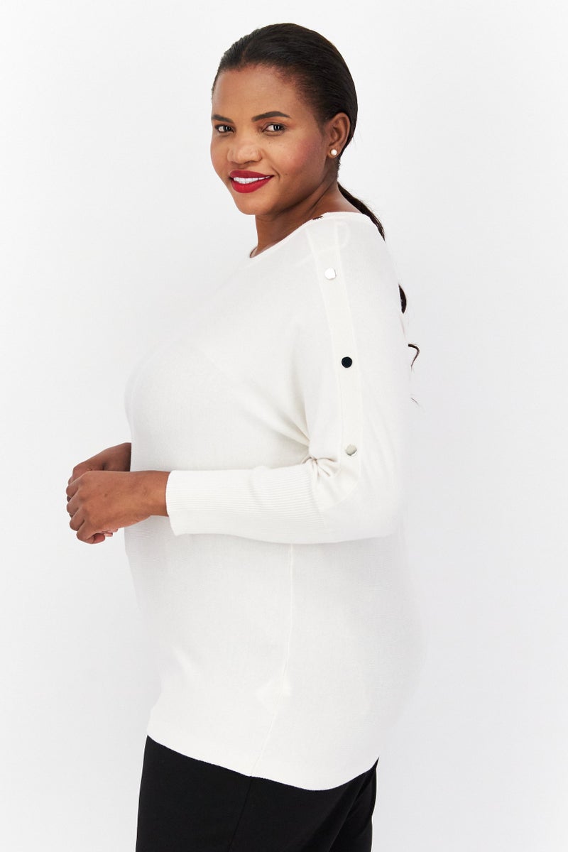 Jones New York Women Plus Size Boat Neck Long Sleeve Textured Top, Beige - Image 4