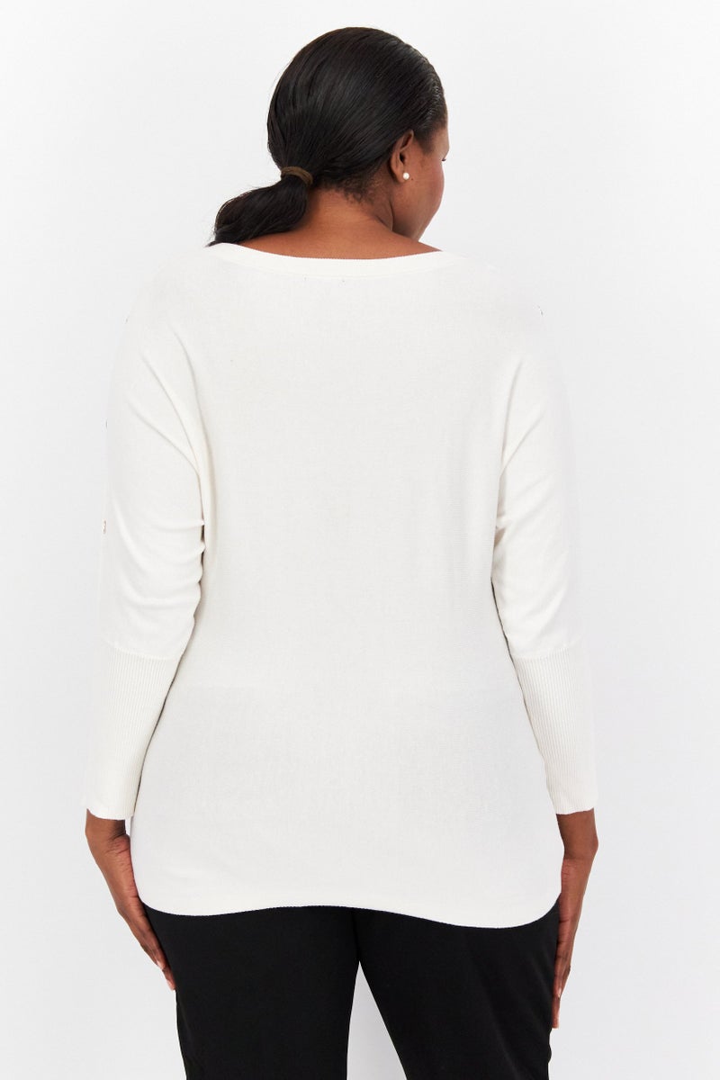 Jones New York Women Plus Size Boat Neck Long Sleeve Textured Top, Beige - Image 2