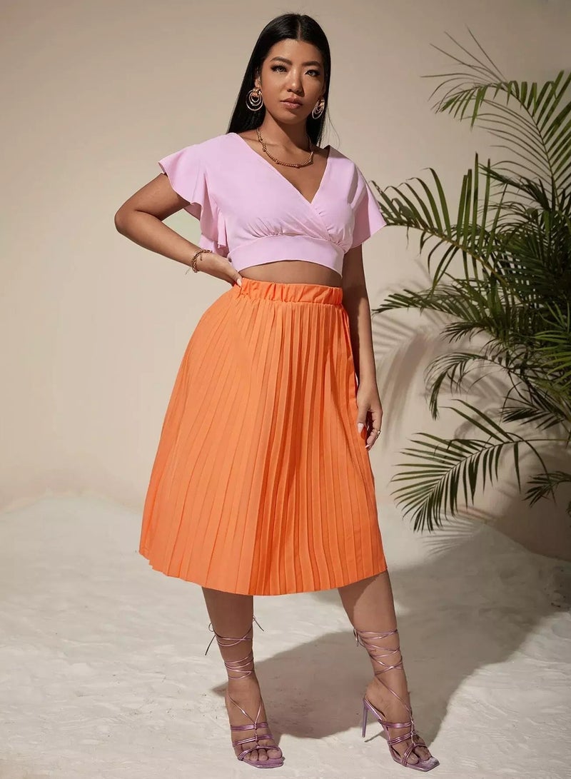 Plus Wrap Ruffle Cuff Top & Pleated Skirt - Image 5