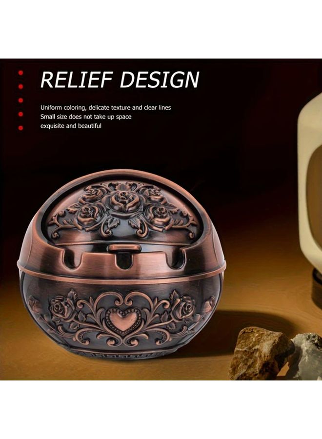Vintage Bronze Ashtray With Lid Smokeproof Heavy Duty Metal For Home Bar Patio - Image 5