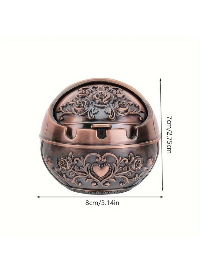 Vintage Bronze Ashtray With Lid Smokeproof Heavy Duty Metal For Home Bar Patio - Image 3