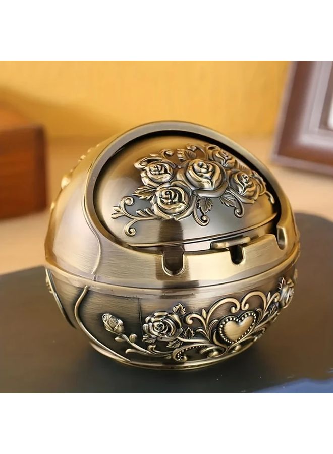 Vintage Bronze Ashtray With Lid Smokeproof Heavy Duty Metal For Home Bar Patio - Image 4