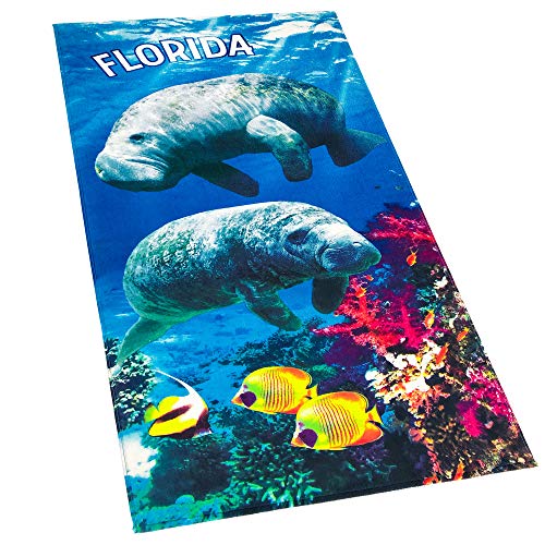 Softerry Florida Manatees Beach Towel 30 x 60 inches Printed velour 100% Cotton - Image 1