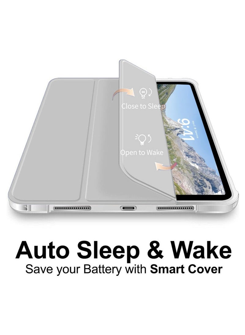 Wtech Apple iPad Air 11 5G 2024 (iPad Air 6th Generation M2) 11 inch / Apple iPad Air 11‑inch (M3) 2025 Premium Smart Flip Auto Awake/Auto Sleep Leather Texture and Transparent Back Silicone with Pen Holder and Lens Shield Protector Case Cover - Clear/Grey - Image 5