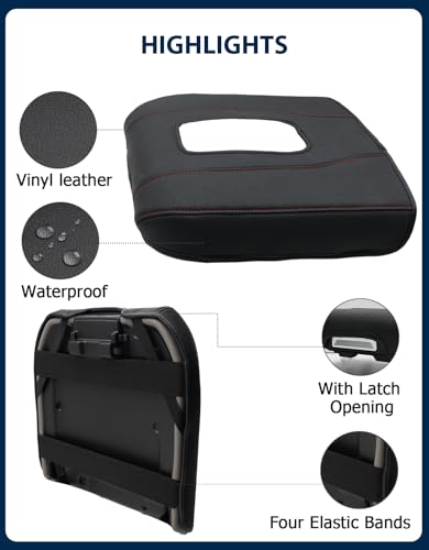 Eaglecover Center Console Cover for Chevy Silverado 1500 Accessories & GMC Sierra 2019-2026, Yukon & Tahoe & Suburban 2021-2026, Bucket Seat, PU Leather Armrest Middle Console Cover, Black-Red Stitch - Image 5