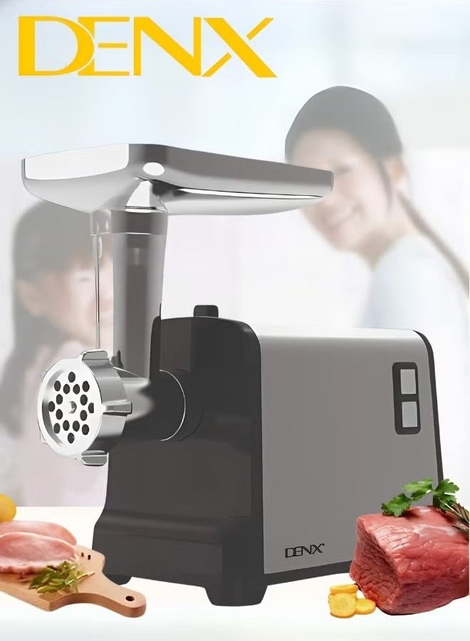 Denx Meat Grinder, Electric Meat Grinder with Stainless Steel Blade, 1200W, Silver - Image 1