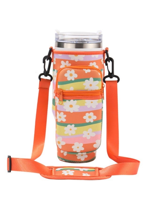 Water Bottle Carrier for Stanley 40 oz Water Tumbler, Water Bottle Holder with Pouch and Adjustable Strap,Accessory with Pocket for 40 oz Tumbler 
