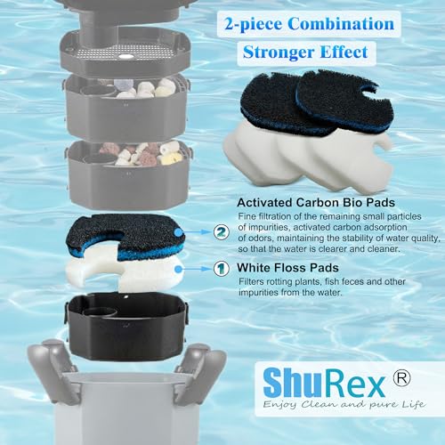 ShuRex 6 Pack Replacement Cotton White Floss and Activated Carbon Sponge Bio Filter Pads Refill for AMOSIJOY Aquarium Canister Filter, Compatible with PONDFORSE Canister Filter (Small for 172/225/265GPH) - Image 4