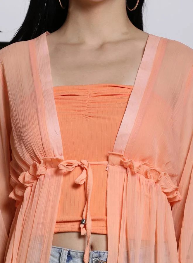Sera Ruffle Detail Tie-Up Shrug by Styli