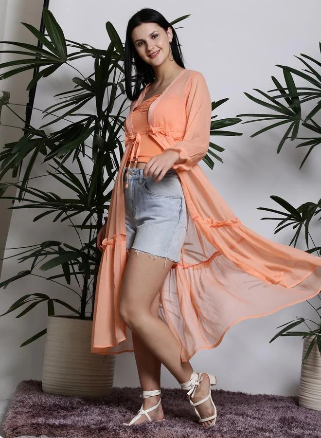 Sera Ruffle Detail Tie-Up Shrug by Styli