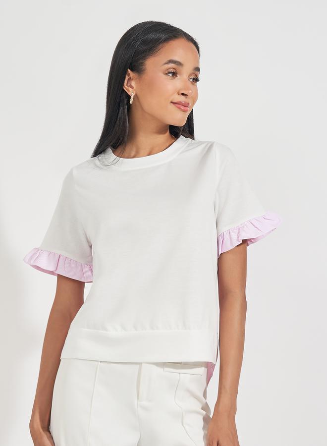Styli Striped Panel Blouse with Back Button Detail - Image 1