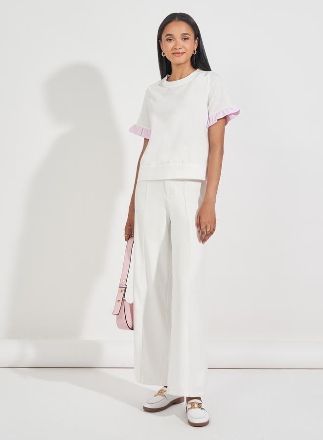 Styli Striped Panel Blouse with Back Button Detail - Image 2