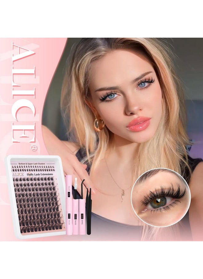 أليس - مجموعة ALICE Wispy Lash Clusters، مجموعة تمديد الرموش العنقودية، مجموعة تمديد الرموش الكثيفة الرقيقة بطول 6-18 مم، مجموعة رموش فردية مجعدة مع رموش سفلية، ربط وختم، اصنعها بنفسك في المنزل - Image 1
