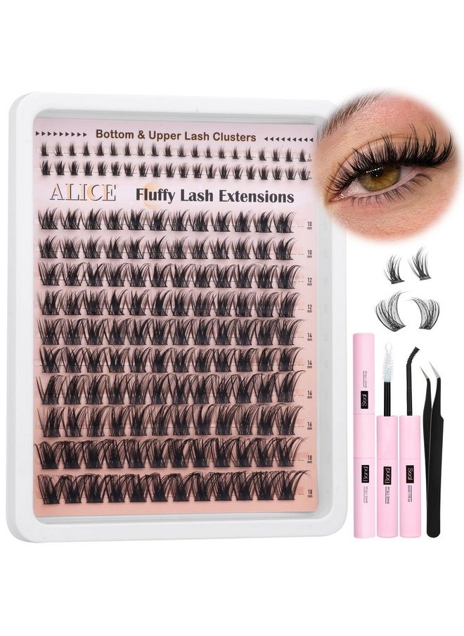 أليس - مجموعة ALICE Wispy Lash Clusters، مجموعة تمديد الرموش العنقودية، مجموعة تمديد الرموش الكثيفة الرقيقة بطول 6-18 مم، مجموعة رموش فردية مجعدة مع رموش سفلية، ربط وختم، اصنعها بنفسك في المنزل - Image 1