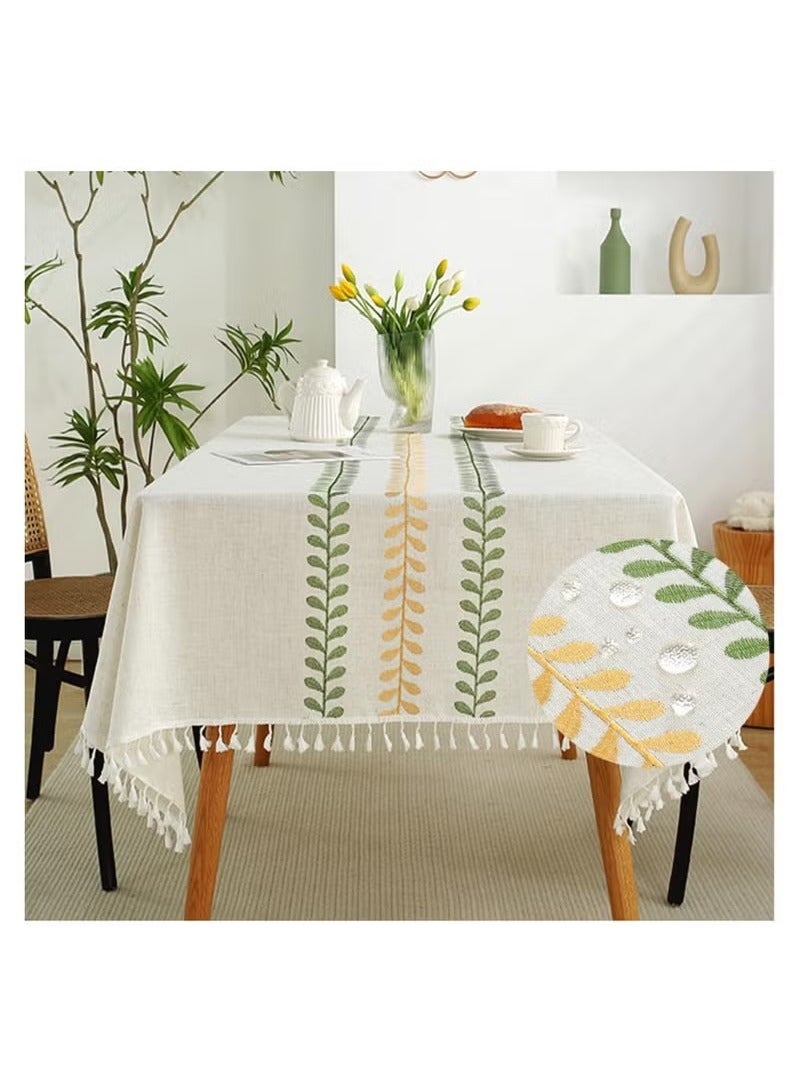 Rectangular Tablecloth, Embroidery Leaf Pattern Tablecloth, Wrinkle Free Cotton Linen, Table Cover for Dining, Kitchen, Buffet, 60*60Cm - Image 1
