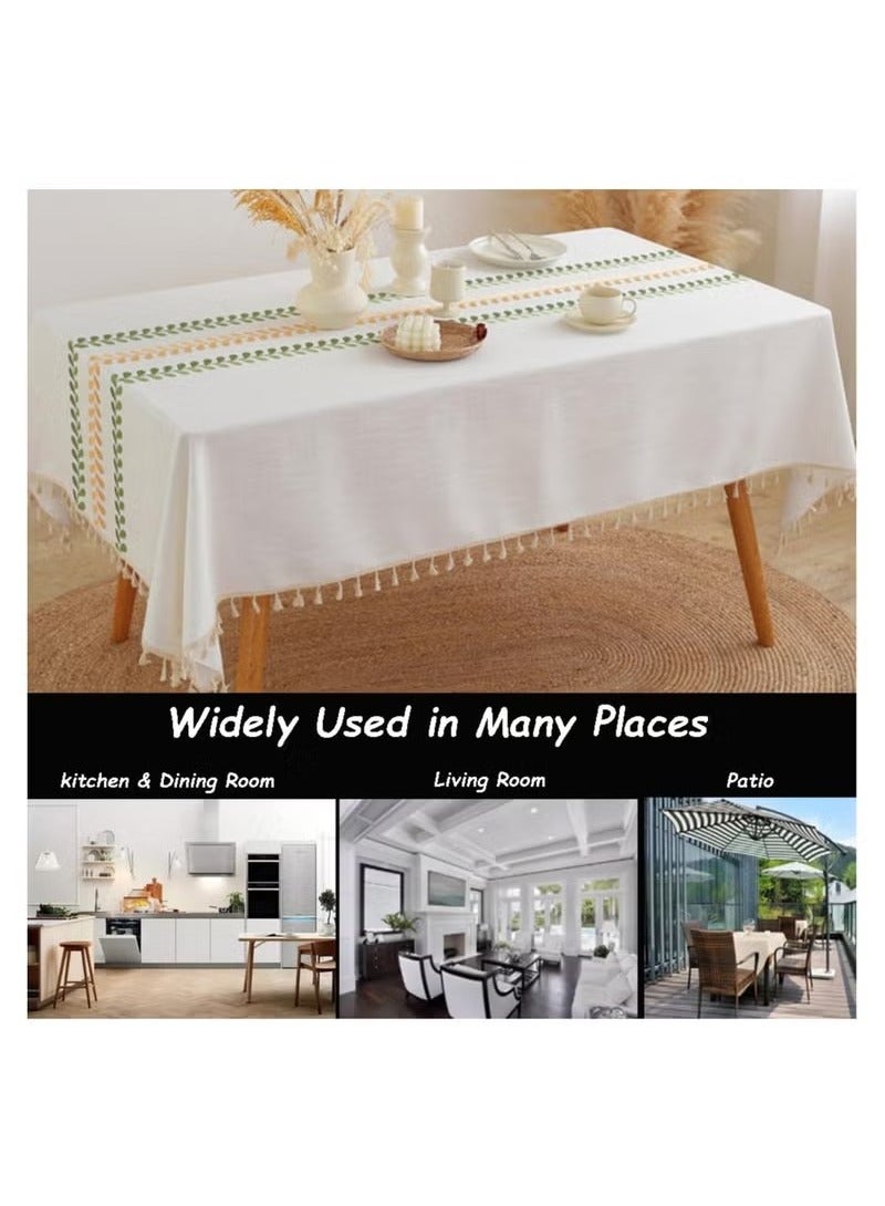 Rectangular Tablecloth, Embroidery Leaf Pattern Tablecloth, Wrinkle Free Cotton Linen, Table Cover for Dining, Kitchen, Buffet, 60*60Cm - Image 3