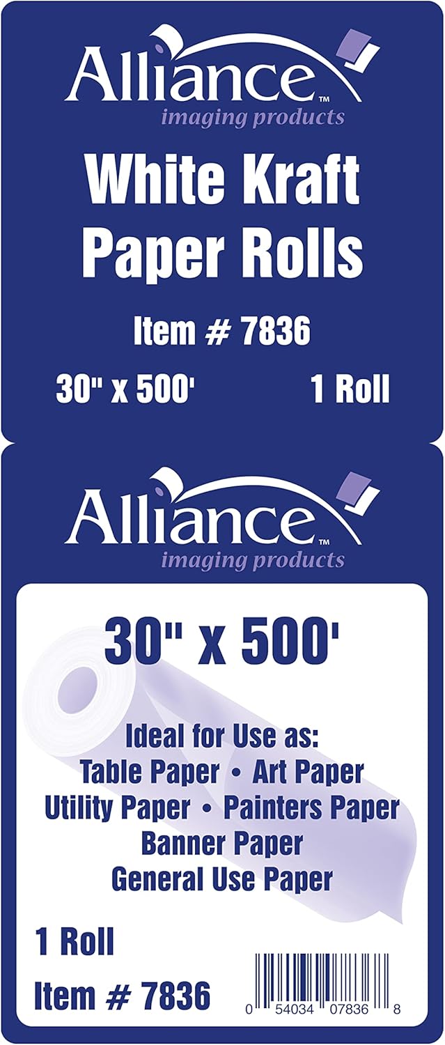 Alliance لفة ورق كرافت أبيض للفنون والحرف 30 × 500 مثالية للألوان والفن الجداري وورق اللوحات وورق لوحات الإعلانات وتغليف الهدايا وحرف الأطفال مصنوعة في الولايات المتحدة الأمريكية - Image 3