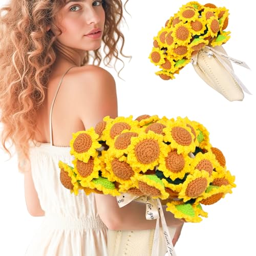 LOKOZ Sunflower Crochet Flower Bouquet Blanket Teacher Appreciation Mom Gifts for Mothers Day Grandma Birthday Sunflower Gifts for Women friends Get Well Knitted Floral Throw Blanket 31 Inches - Image 1