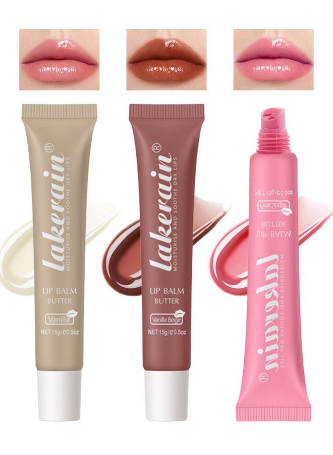 LYSdefeu Tinted Lip Butter Balm3 Colors Vanilla Beige Brown Pink Sugar Glossier Lip Glossclear Jelly Yummy Tint Lip Stain Balmlong Lasting Hydrating Nonsticky Glow Reviver Fat Lip Care Oil For Womenset A - Image 1