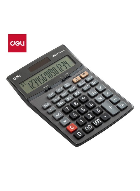 Deli Calculator - 14 Digits, Dual Power, Tax Function, Dark Grey, E39264