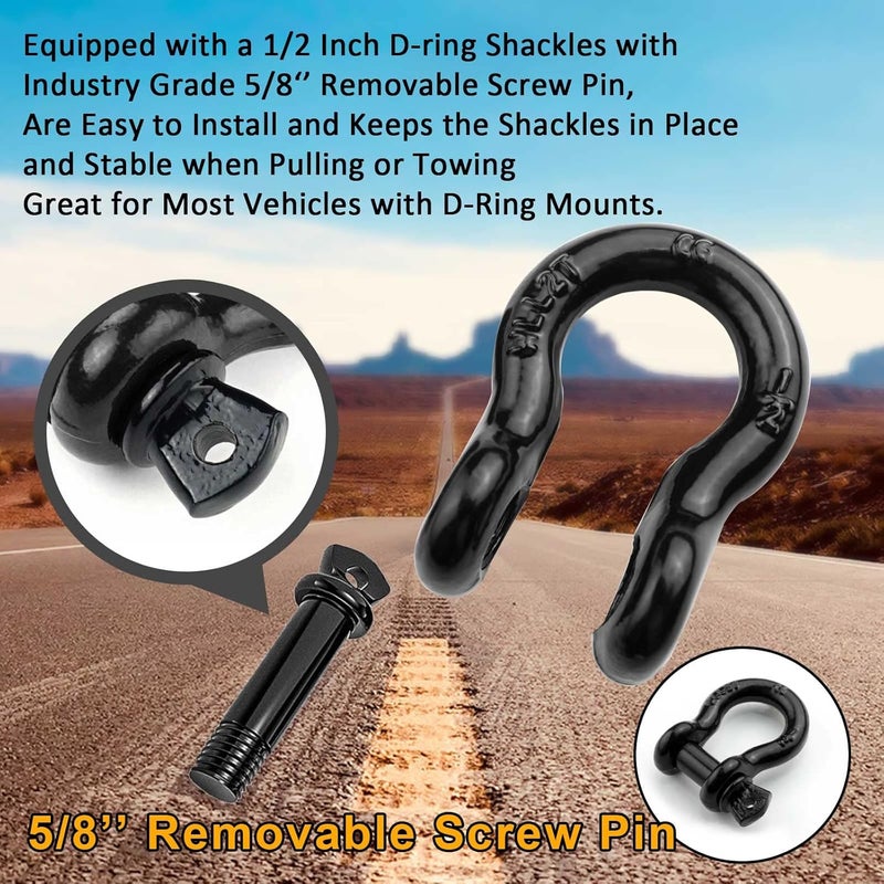 AYMMIC 1/2" D Ring Shackle,Bow Shackle with Screw Pin Clevis, 2 ton Working Load Limit,Tow Strap Hooks,for Most Vehicles with D-Ring mounts Such as Jeeps, ATV's, Trucks, Trailers(4 Pack) - Image 3