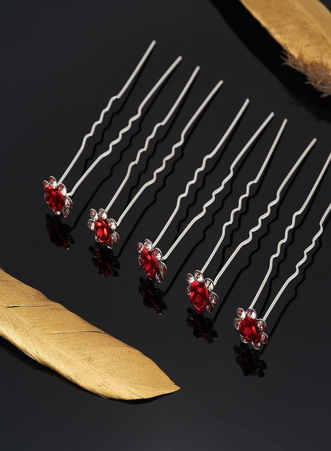QIUTIMIY 20 Pack (Red) Crystal Hair Pins Rose Flower Rhinestone Hair Clips for Bridal Wedding Women Hair Jewelry Accessories, with Clear Container - Image 3