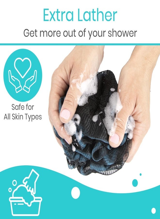 Vive Loofah Sponge Replacement (4 Pk) Shower & Bath Pouf Scrubber for Back & Body Exfoliation, Works with Vive Interchangeable Loofa Handle Long Brush (Replacement Sponge Black and Blue (4 Pack), 4) - Image 4