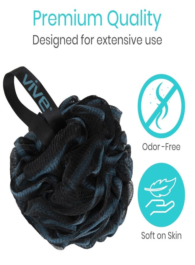 Vive Loofah Sponge Replacement (4 Pk) Shower & Bath Pouf Scrubber for Back & Body Exfoliation, Works with Vive Interchangeable Loofa Handle Long Brush (Replacement Sponge Black and Blue (4 Pack), 4) - Image 2