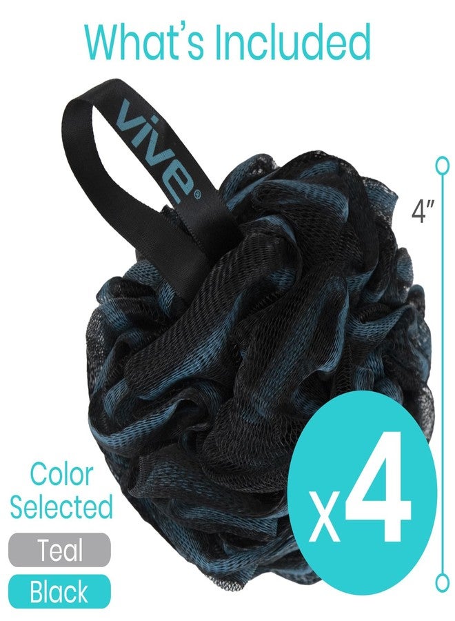 Vive Loofah Sponge Replacement (4 Pk) Shower & Bath Pouf Scrubber for Back & Body Exfoliation, Works with Vive Interchangeable Loofa Handle Long Brush (Replacement Sponge Black and Blue (4 Pack), 4) - Image 5