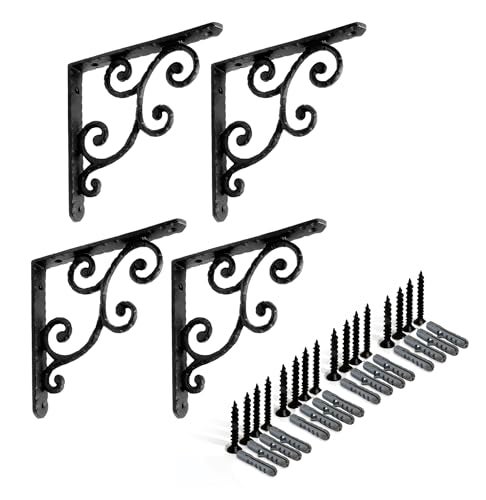 NACH Decorative Shelf Brackets, 2 Pack of 5.5 x 0.7 x 5.5 inch, Black Cast Iron Shelving Brackets - Metal Shelf Brackets for Wall - Victorian Scroll Shelf Bracket - Image 5