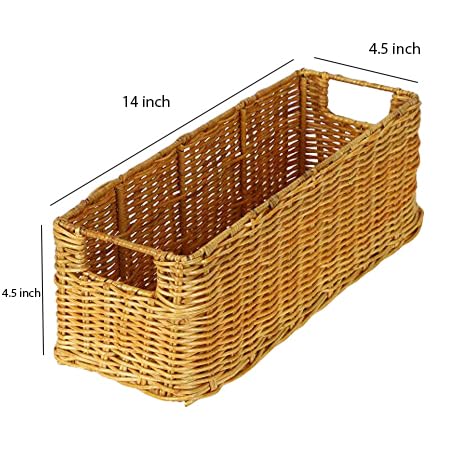 AKWAY Handmade Basket Bathroom Vanity Tray, Kitchen Counter top Storage Shelf Coffee Table Decorative Tray Cosmetic Organizer Display Holder (14 L x 4.5 W x 4.5 H), Rectangular, Rattan & Wicker - Image 5