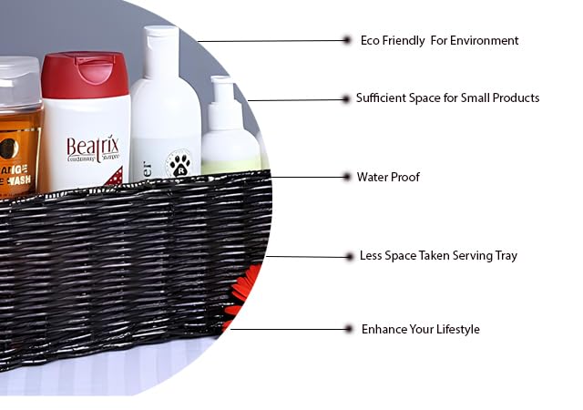 AKWAY Handmade Basket Bathroom Vanity Tray, Kitchen Counter top Storage Shelf Coffee Table Decorative Tray Cosmetic Organizer Display Holder (14 L x 4.5 W x 4.5 H), Rectangular, Rattan & Wicker - Image 3