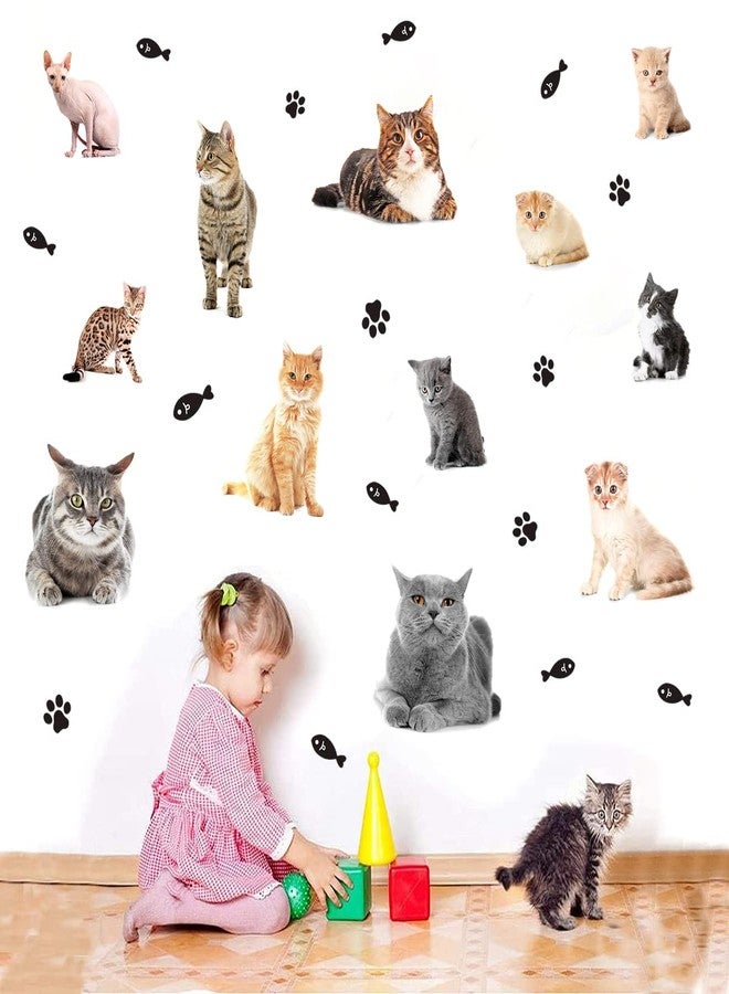 WOYINIS 3D Lovely Kitty Wall Decals Kitten Stickers DIY Removable Fish Cat Paws Wall Stickers Peel and Stick Kitten Wall Decals for Girls Bedroom Playroom Nursery Wall Decor - Image 3