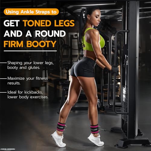 AOHO MOOON Comfortable Adjustable Ankle Straps for Cable Machines Women, Gym Workout Leg Straps, Ankle Cuffs for Glute Workouts, Foot Straps for Kickback, One Size Fit All with D Ring - Image 2