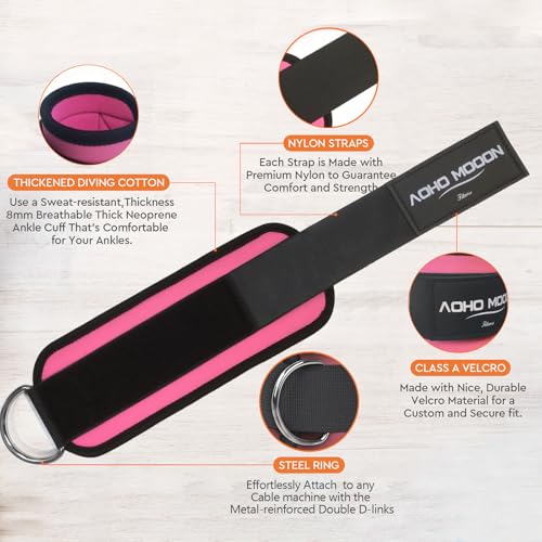 AOHO MOOON Comfortable Adjustable Ankle Straps for Cable Machines Women, Gym Workout Leg Straps, Ankle Cuffs for Glute Workouts, Foot Straps for Kickback, One Size Fit All with D Ring - Image 4